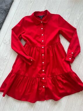 Brooks Brothers Red Button-Front Tiered Kids Collared Long Sleeve Dress 12
